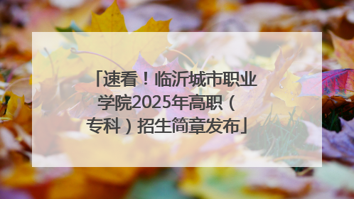速看！临沂城市职业学院2025年高职（专科）招生简章发布